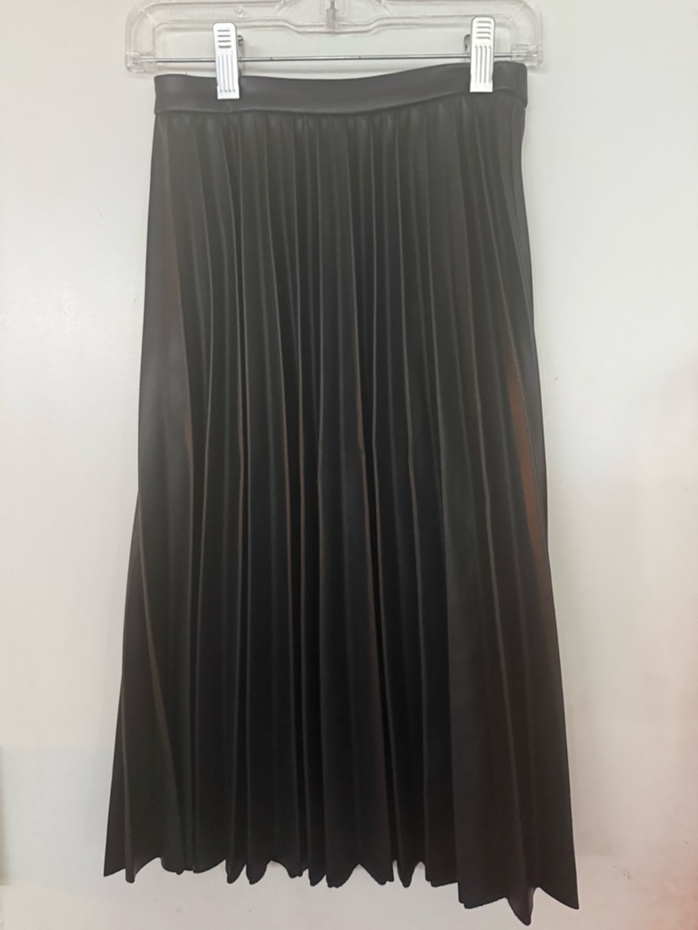 Zara Black pleather Pleated Midi Skirt